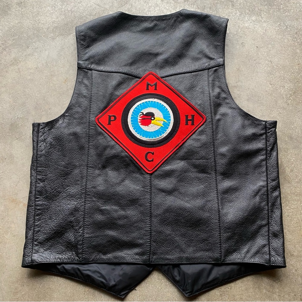 Vintage 90s PHMC Biker club vest Chrome Gear Motorcycle Leather Men’s Large / 42